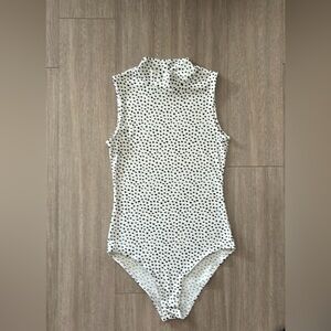H&M Sleeveless Bodysuit, White with Black Polka Dots, Small, NWOT